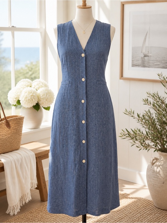 Jenni Kayne Dresses & Skirts - Jenni Kayne Callan Linen Dress Chambray Blue NWT L Midi Button Front Minimalist